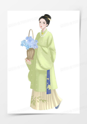 手绘汉服美女古国风免抠元素