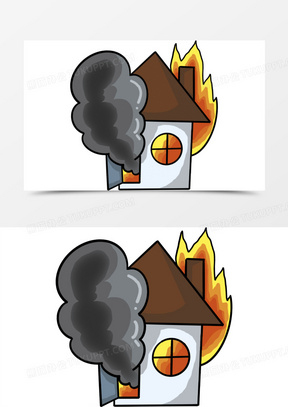 卡通房子着火素材