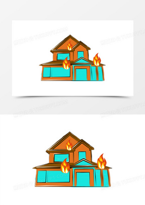 卡通简笔画着火的房子素材