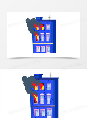 手绘楼房着火免抠素材
