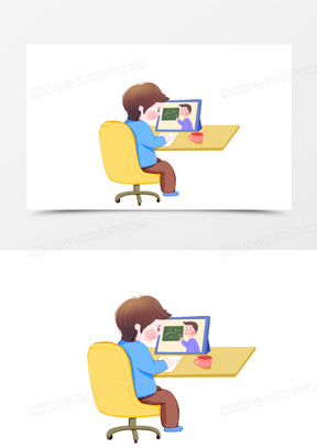 手绘卡通居家学习网课素材