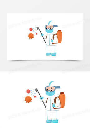 卡通手绘医生手持消杀工具消除病毒免抠元素1010手绘卡通大白消毒防疫