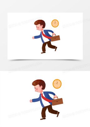 50卡通手绘男子匆忙上班奔跑元素20手绘卡通匆忙去上班元素1412我已到