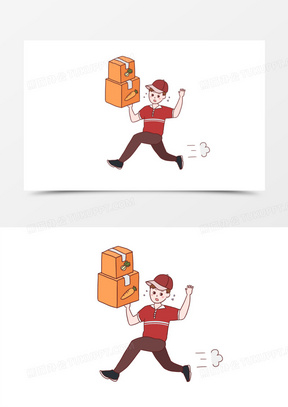 卡通匆忙送货的快递员免抠元素