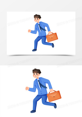手绘卡通匆忙赶时间上班迟到免抠素材