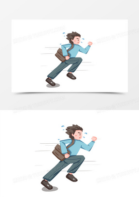 卡通手绘匆忙上班素材人免抠素材