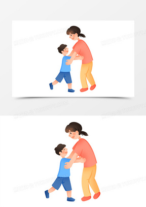 手绘卡通孩子拥抱妈妈免抠元素