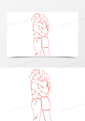 创意手绘拥抱情侣爱恋人物线稿免抠元素