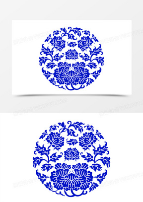蓝色中国风青花瓷花纹装饰元素