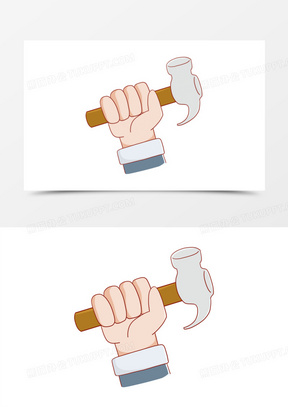 卡通手拿榔头免抠贴纸元素