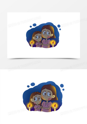 卡通姐妹停电害怕陪伴点蜡烛照明素材