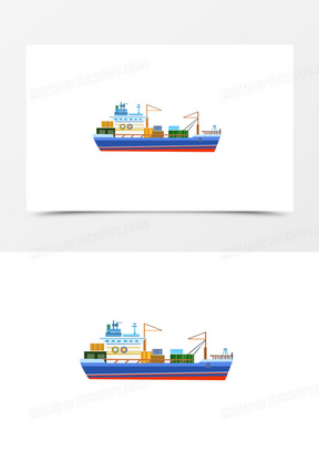 卡通集装箱货轮船元素