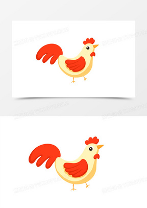 卡通手绘小男孩在农场里喂小鸡元素00淡雅彩色公鸡20鸡年红色小挂饰00