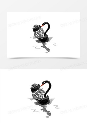 手绘水墨风黑天鹅免抠元素
