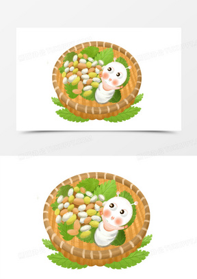 卡通拟人蚕茧和蚕宝宝免抠元素