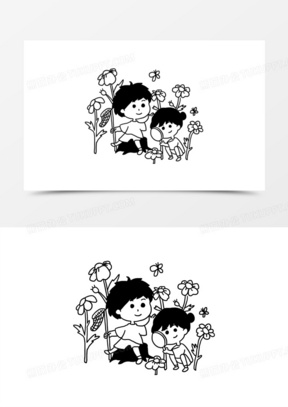 卡通简笔画儿童观察植物元素