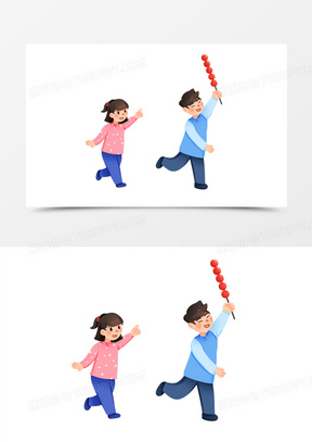 手绘卡通复古童年追逐嬉戏免抠素材