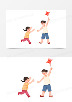 手绘卡通童年追逐嬉戏免抠素材