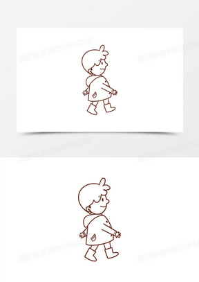 卡通线稿小男孩走路简笔画素材