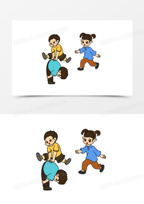 卡通复古同年玩耍嬉戏玩跳山羊素材