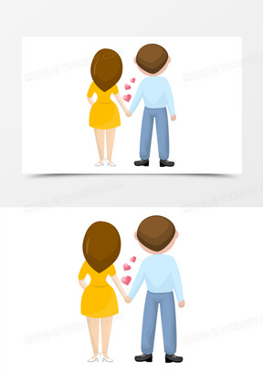 卡通矢量情侣甜蜜牵手背影素材