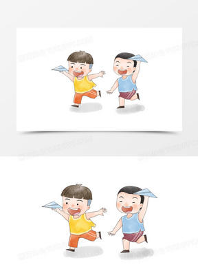 卡通小男孩童年追逐嬉戏素材之纸飞机场景素材