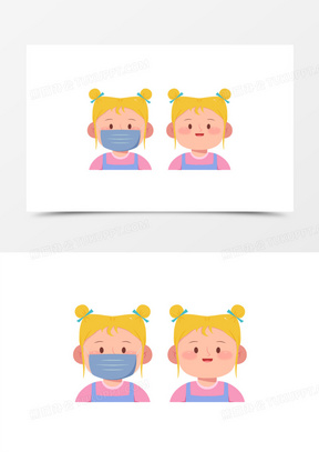 卡通戴口罩丸子头妹妹人物形象素材