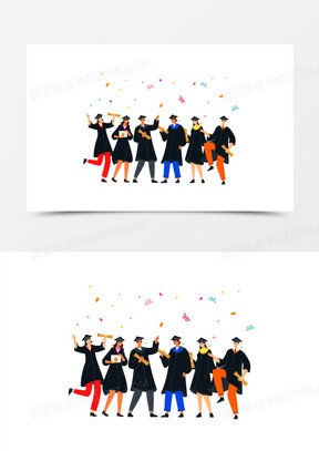 160卡通穿学士服的人物合影留念场景元素402卡通学生丢学士帽拍照合影