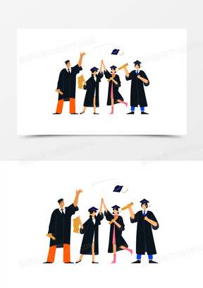 250手绘毕业照学士服多人合影素材150卡通穿学士服的人物合影留念场景