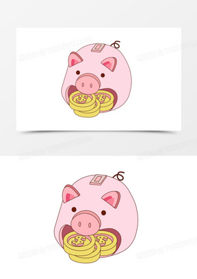 卡通小猪存钱储蓄零钱罐元素