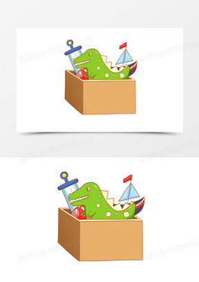 卡通玩具箱恐龙公仔帆船素材