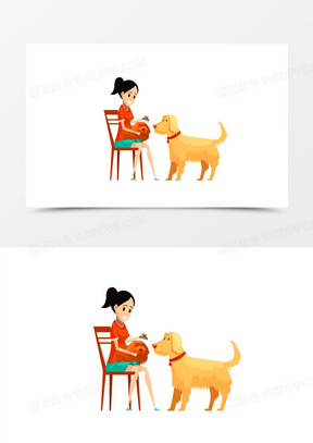 30手绘卡通给宠物狗狗剃毛美容素材40卡通矢量女孩给宠物狗狗洗澡素材