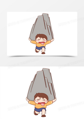 卡通手绘男孩承受不住压力负重前行元素