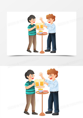 手绘插画风朋友聚餐一起喝啤酒元素