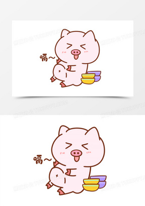 卡通粉色小猪吃饱了素材
