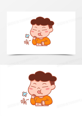 卡通男孩吃饱打嗝表情包素材
