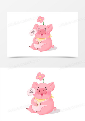 手绘卡通小猪吃饱了表情包素材