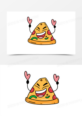 卡通手绘食物披萨拟人表情包之开心素材