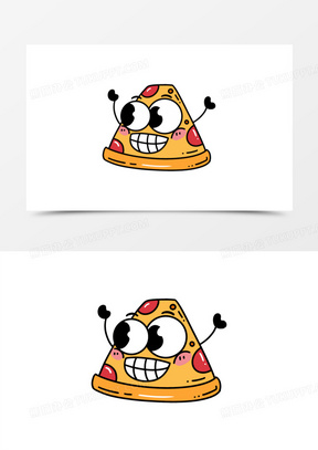 卡通手绘食物披萨拟人表情包之大笑素材