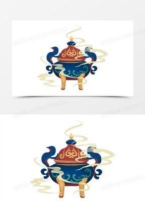 手绘卡通中式香炉素材