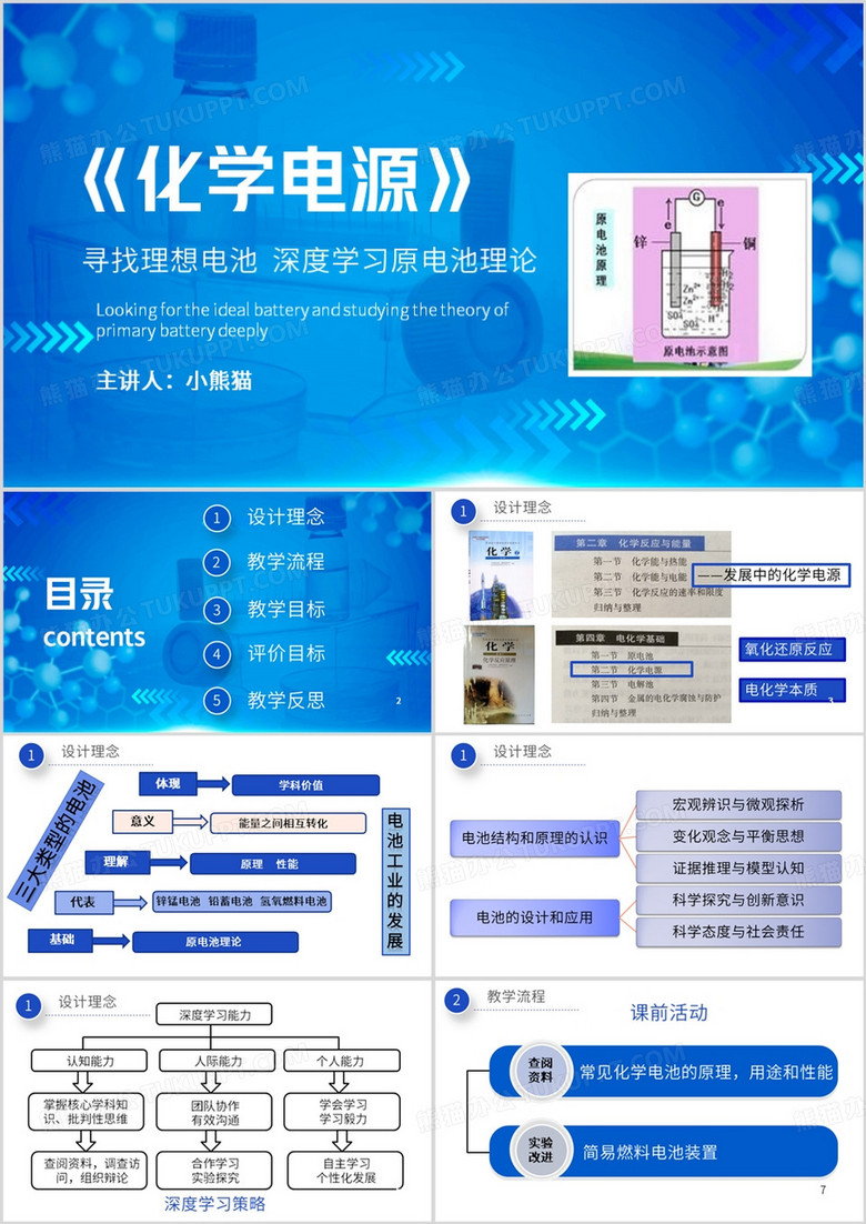 蓝色简约风化学电源宣传介绍PPT模板