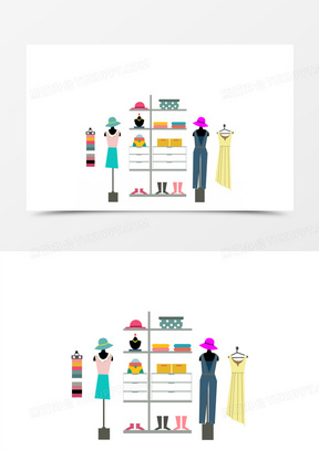 卡通扁平风服装店陈列商品免抠元素
