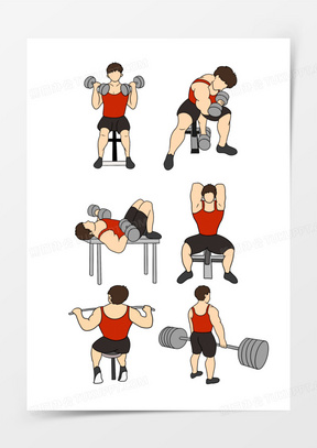 一组卡通男子室内运动动作合集素材