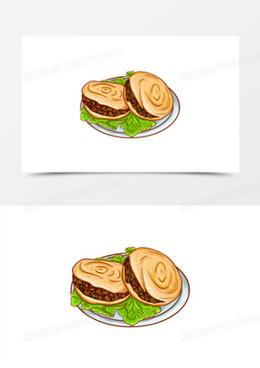 卡通国潮风线描传统小吃合集之肉夹馍元素