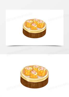 一组卡通水彩风粤式点心小吃合集插画之烧卖元素