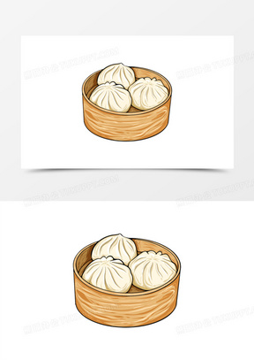 一组卡通国潮中式传统小吃插画合集之包子素材