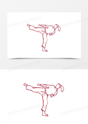 一组手绘线稿武术功夫人物套图动作二元素