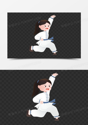 一组卡通手绘女孩练功夫拳法合集之动作五素材