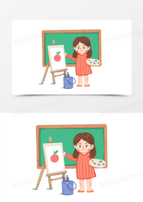 一组卡通儿童插画风各科老师上课合集之美术老师素材