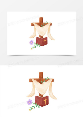 一组卡通手绘插画风基督教套图之十字架元素